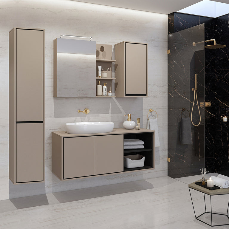 Ensemble meuble sous-vasque 120 cm colonne et armoires Sophéa Taupe