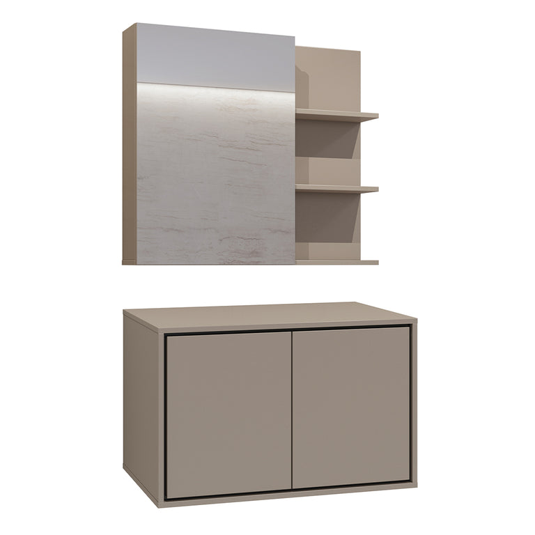 Ensemble meuble sous-vasque 80 cm et armoire miroir Sophéa Taupe