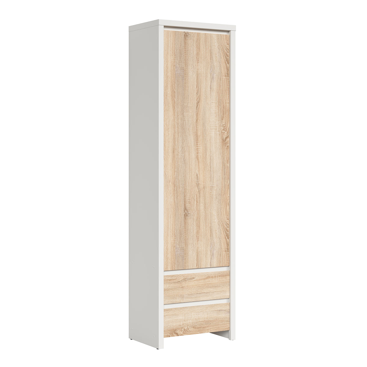 Armoire colonne 1 porte 2 tiroirs Soren Blanc et Bois