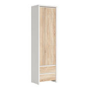 Armoire colonne 1 porte 2 tiroirs Soren Blanc et Bois