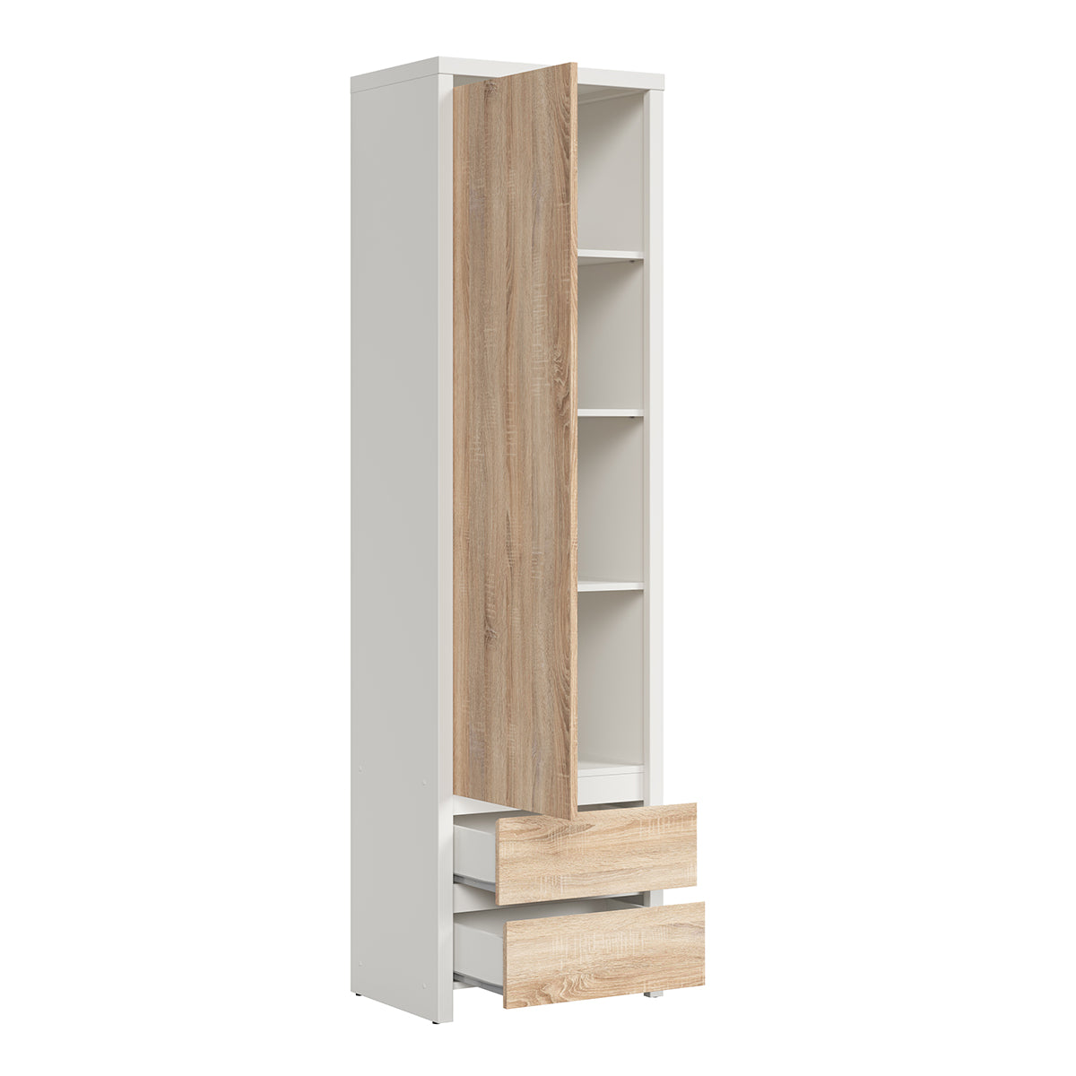 Armoire colonne 1 porte 2 tiroirs Soren Blanc et Bois - vue 2