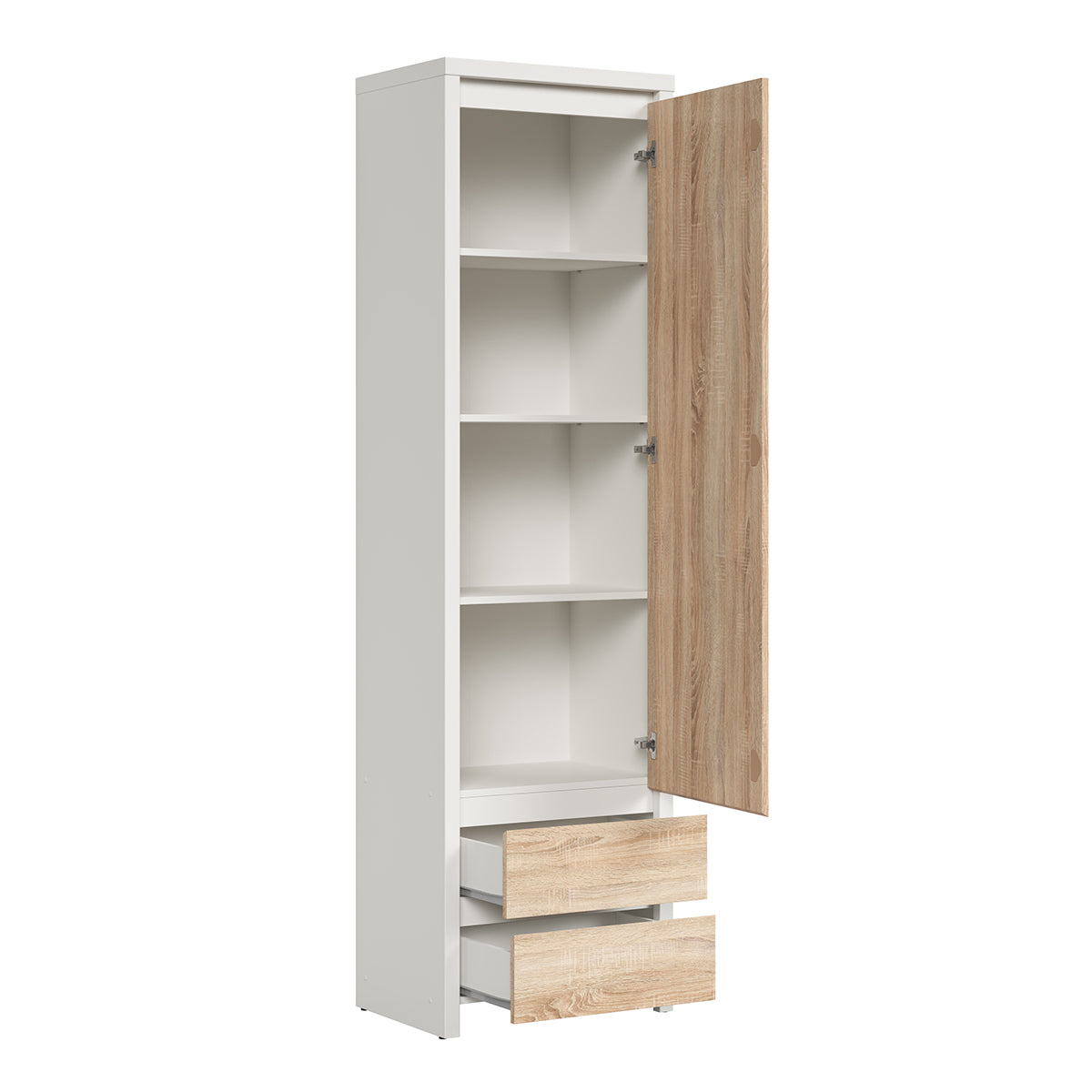 Armoire colonne 1 porte 2 tiroirs Soren Blanc et Bois - vue 3