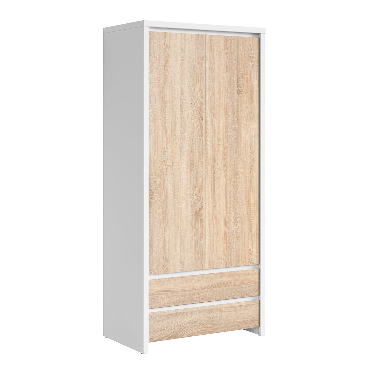Armoire 2 portes 2 tiroirs Soren Blanc et Bois