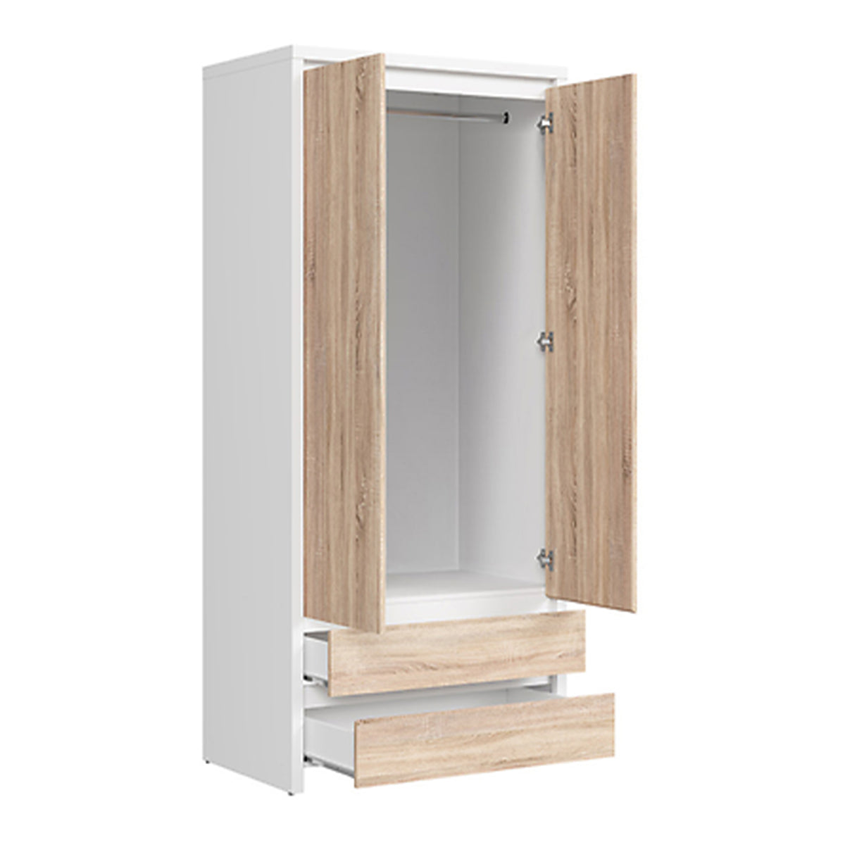 Armoire 2 portes 2 tiroirs Soren Blanc et Bois - vue 2