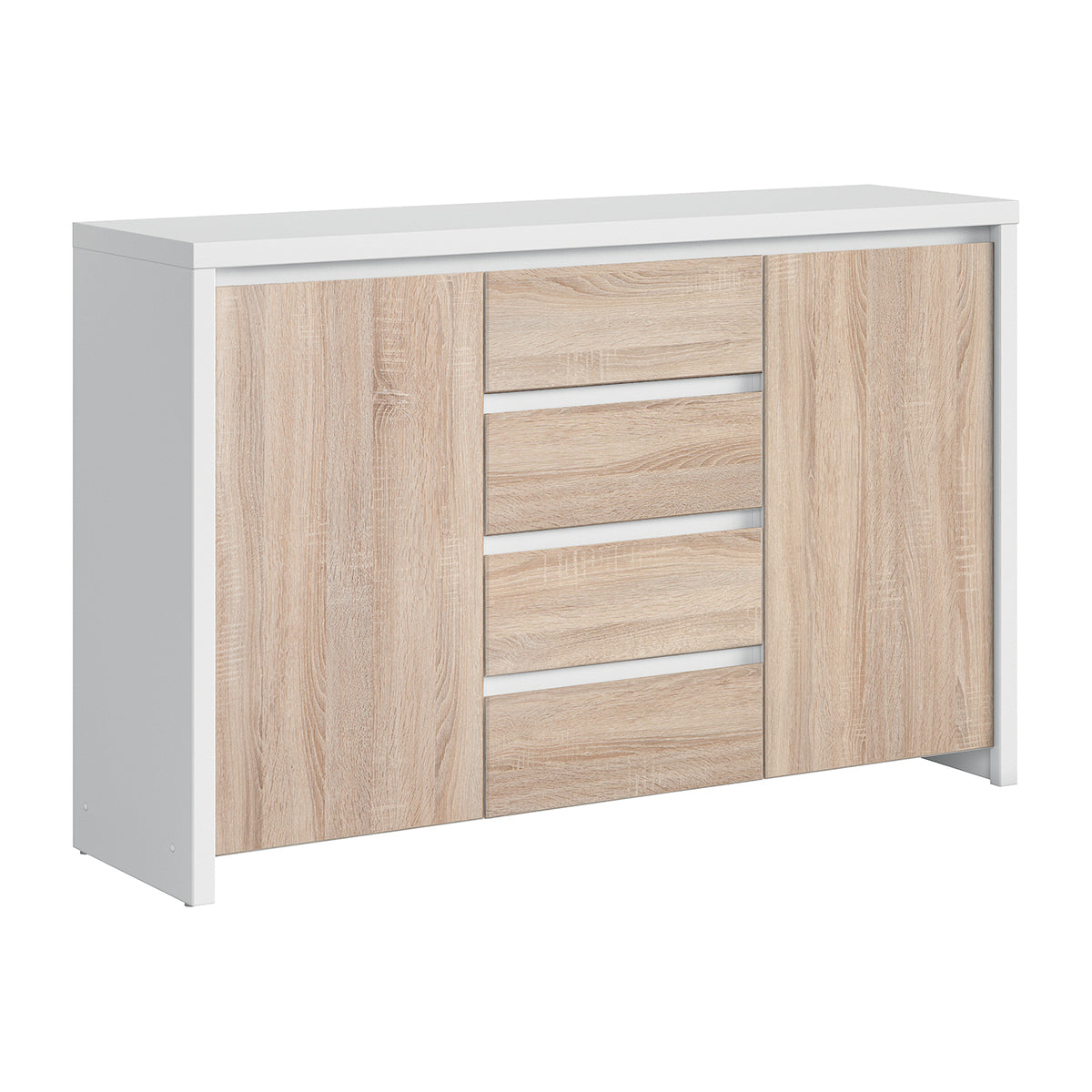 Buffet 2 portes 4 tiroirs Soren Blanc et Bois