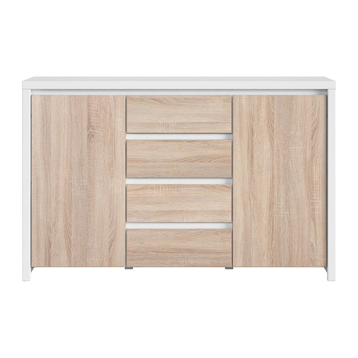 Buffet 2 portes 4 tiroirs Soren Blanc et Bois - vue 3