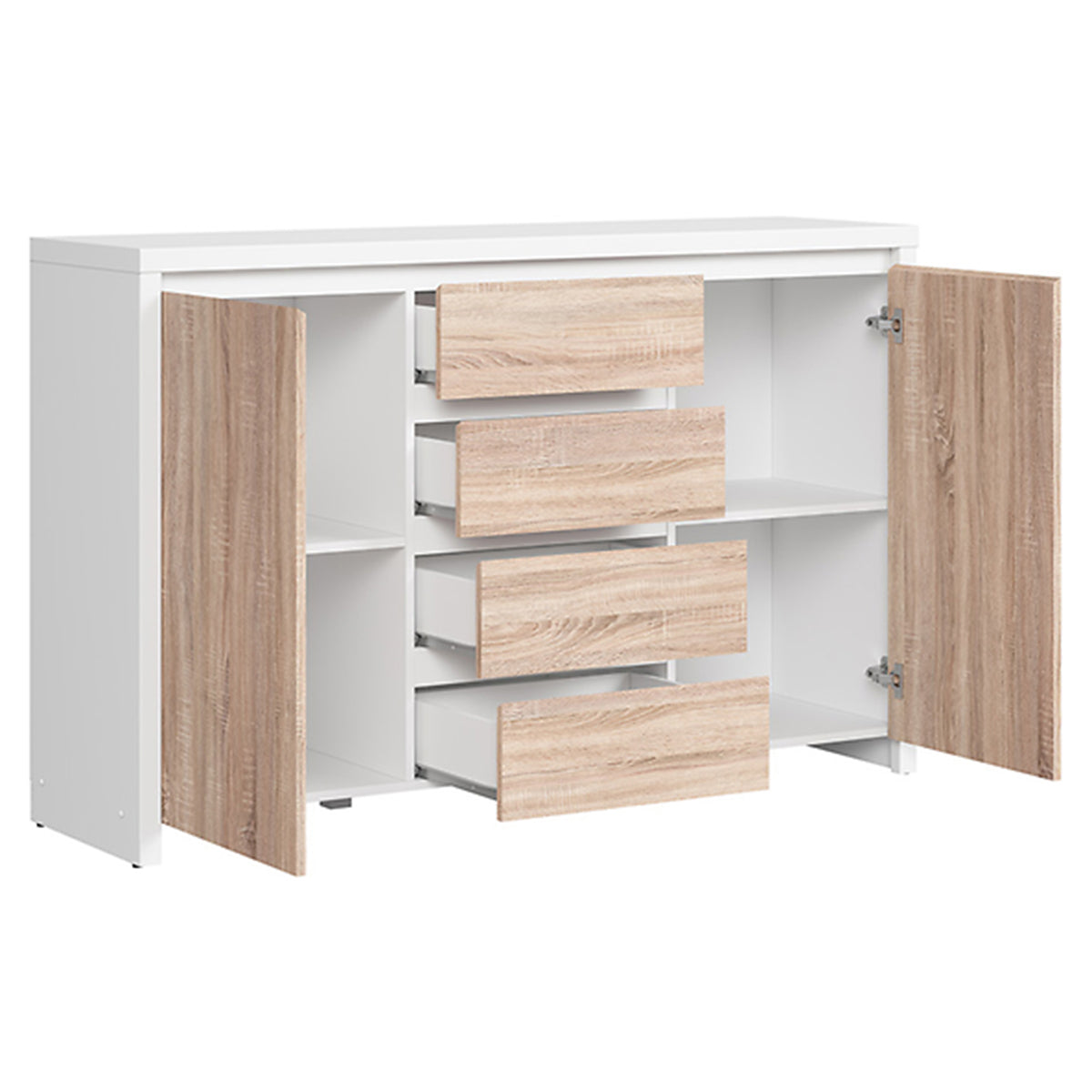 Buffet 2 portes 4 tiroirs Soren Blanc et Bois - vue 2