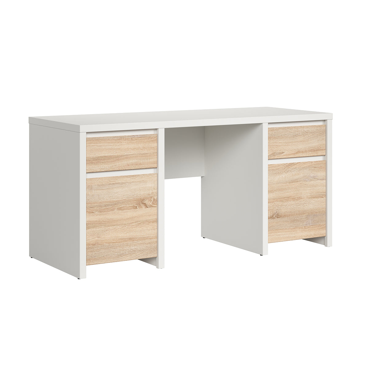 Bureau 2 portes 2 tiroirs Soren Blanc et Bois - vue 3