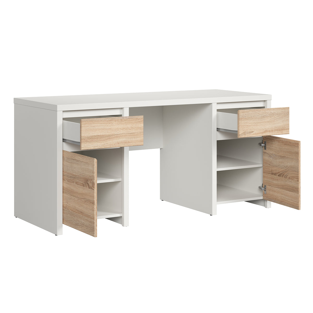 Bureau 2 portes 2 tiroirs Soren Blanc et Bois - vue 2