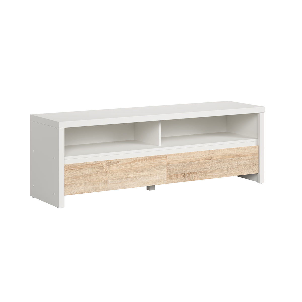 Meuble TV 2 tiroirs 2 niches 143 cm Soren Blanc et Bois - vue 3