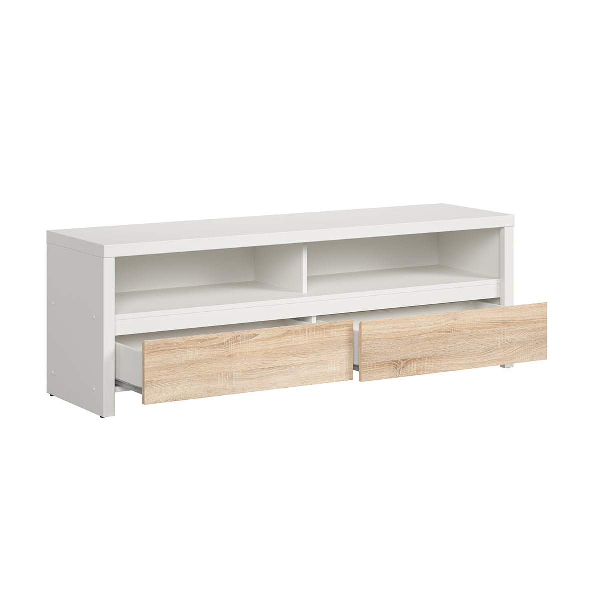 Meuble TV 2 tiroirs 2 niches 143 cm Soren Blanc et Bois - vue 2
