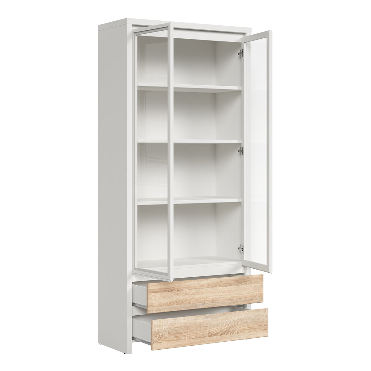 Vaisselier 2 portes 2 tiroirs Soren Blanc et Bois - vue 2