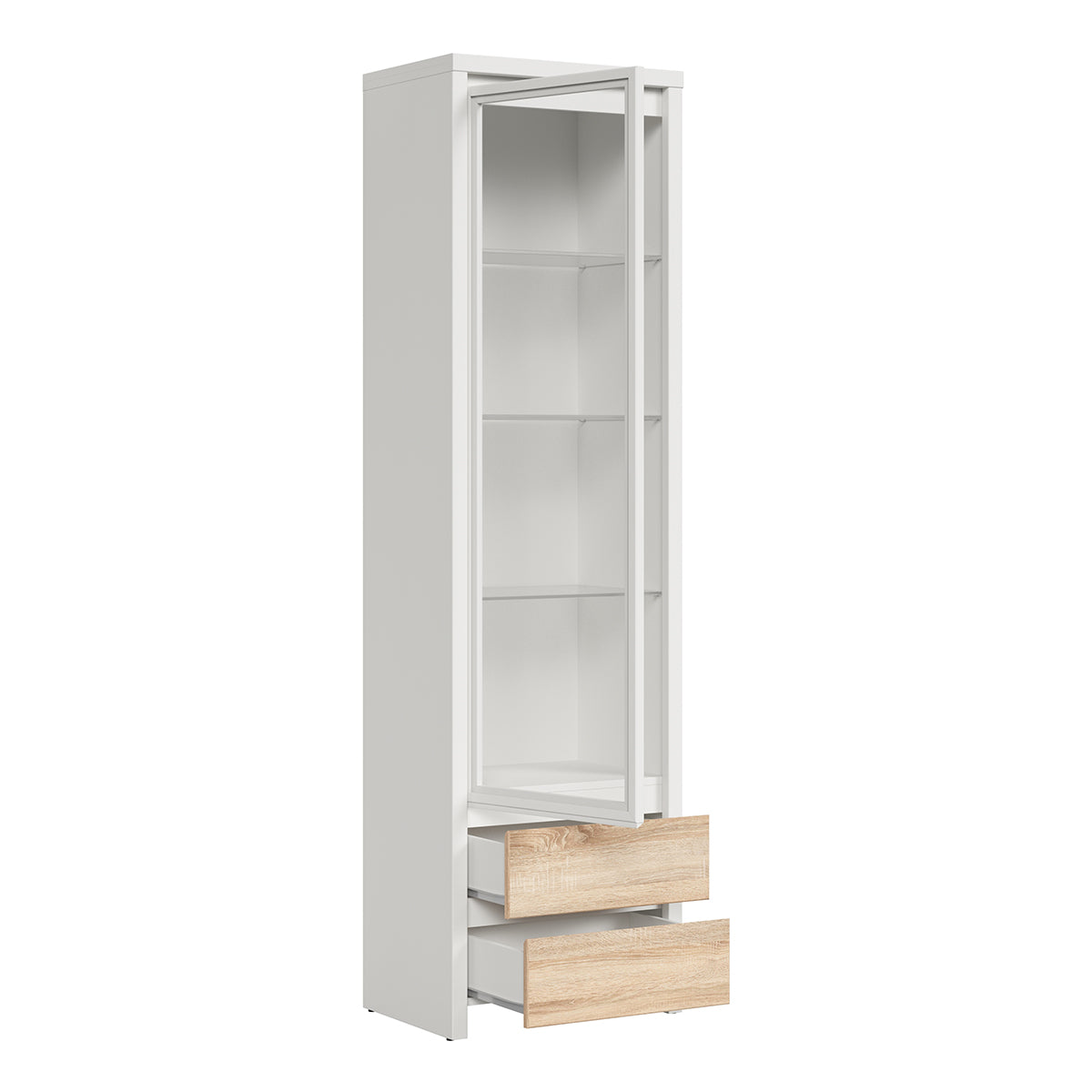 Vitrine 1 porte 2 tiroirs Soren Blanc et Bois - vue 2