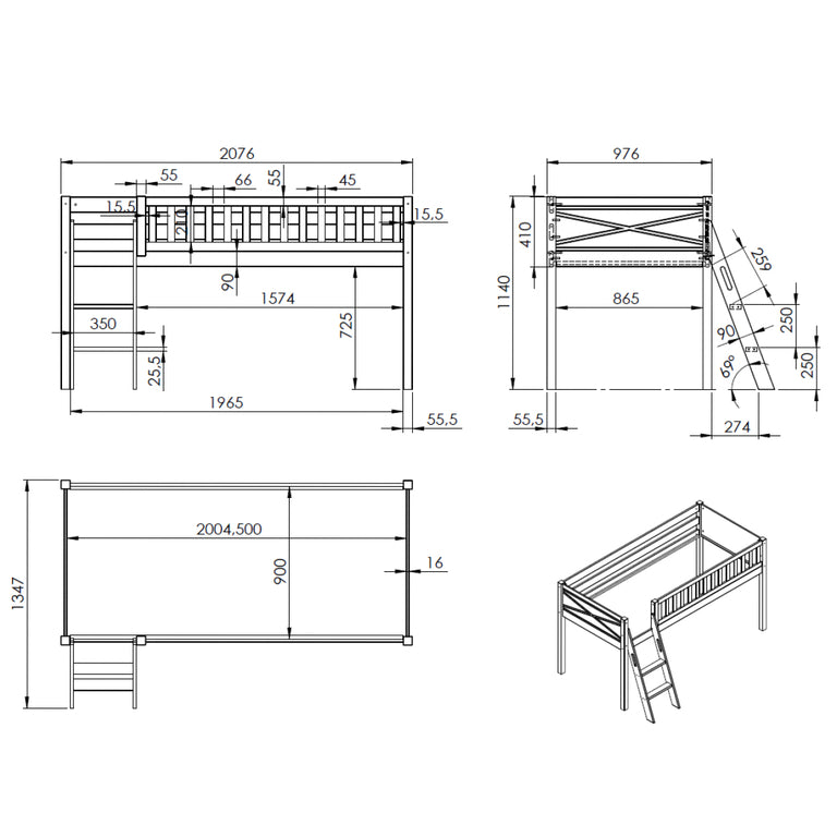 Lit mi-hauteur 90x200 sommier inclus Vipack Scott Blanc - vue 5