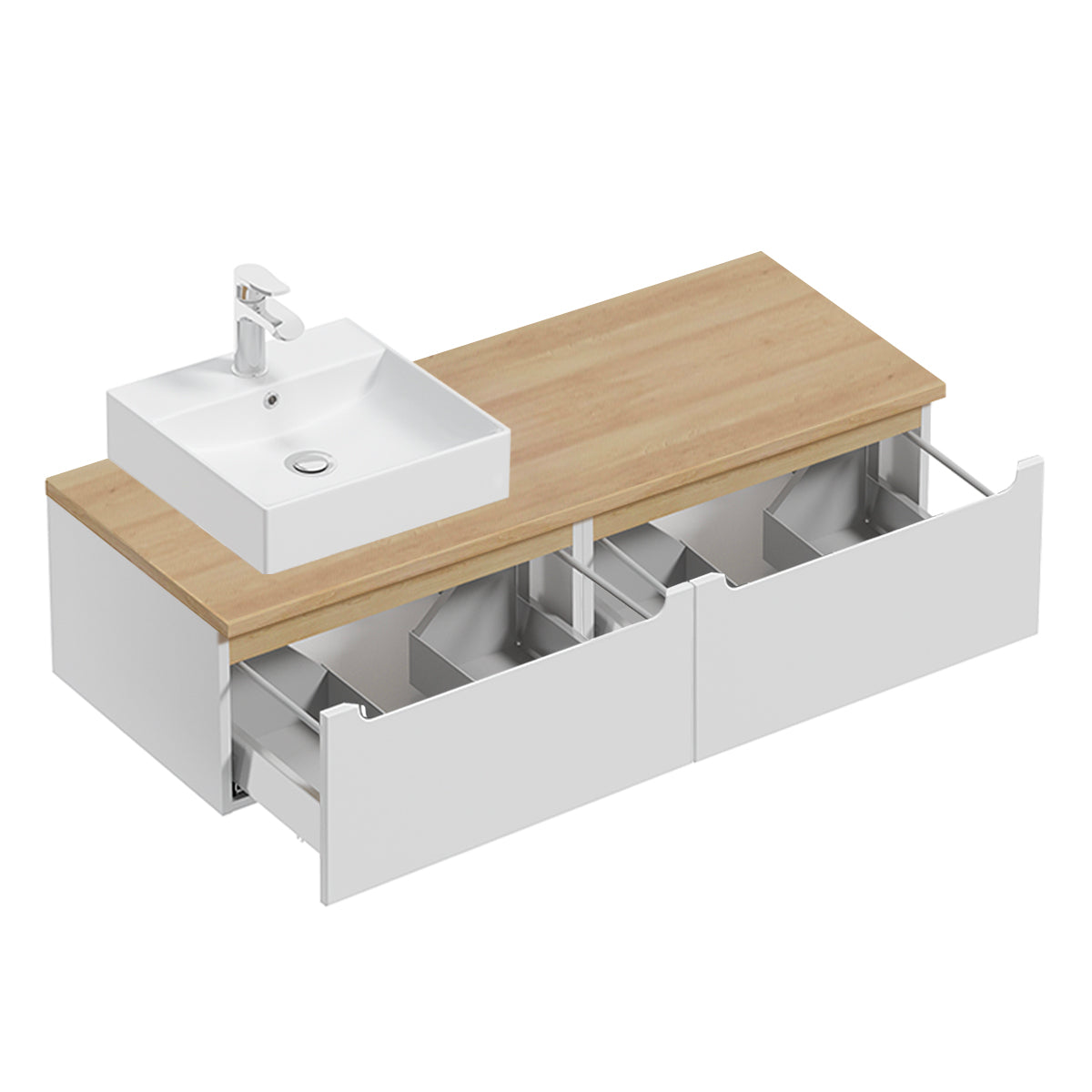 Meuble simple vasque 120cm 2 tiroirs Livia Blanc et Bois - vue 2