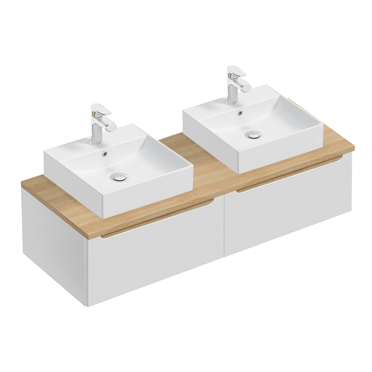 Ensemble meuble double vasque 120cm 2 tiroirs et colonne Livia Blanc et Bois - vue 2