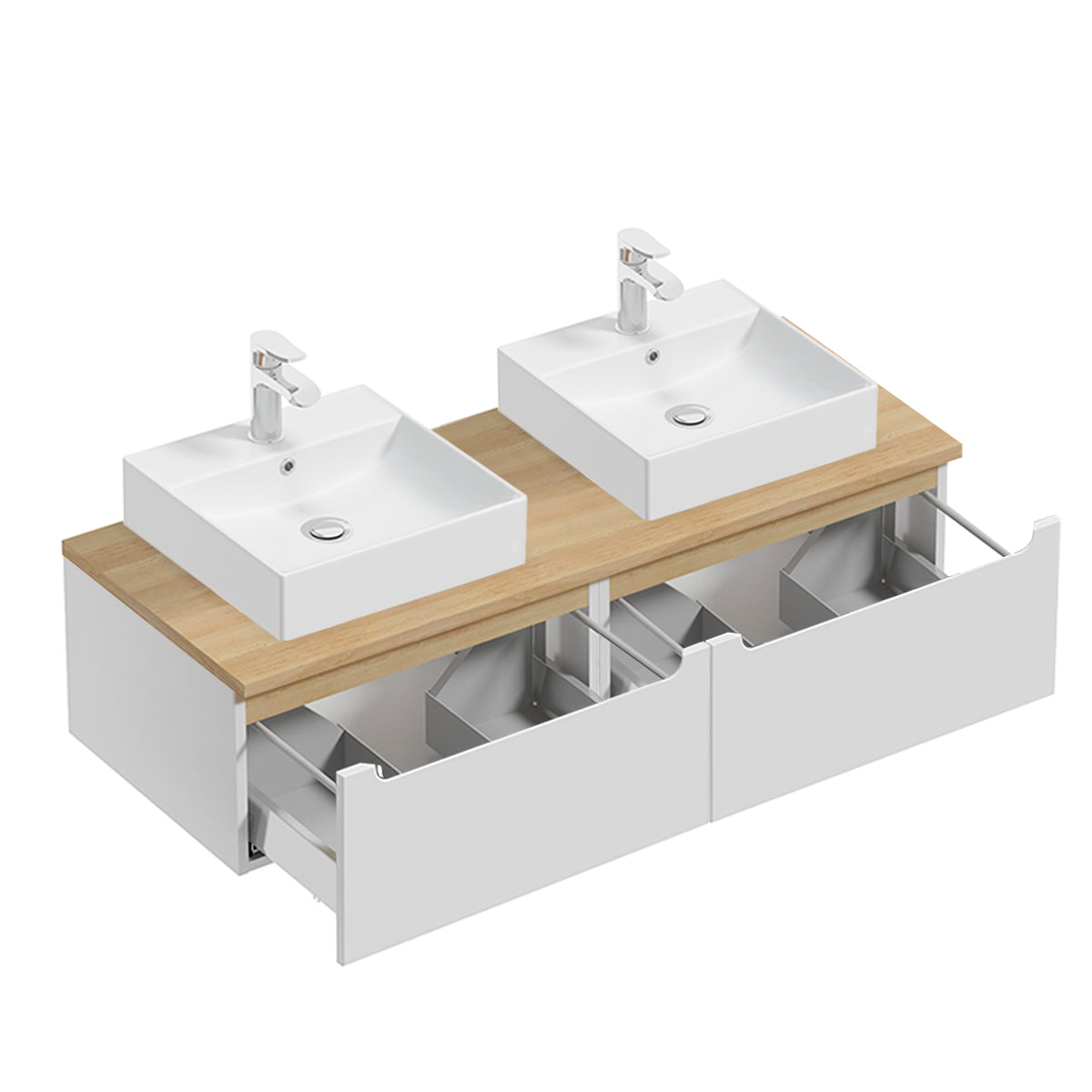 Meuble double vasque 120cm 2 tiroirs Livia Blanc et Bois - vue 2