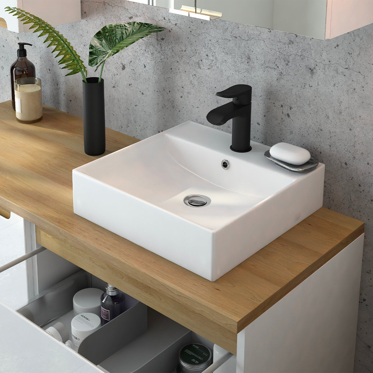 Meuble simple vasque 120cm 4 tiroirs Livia Blanc et Bois - vue 3