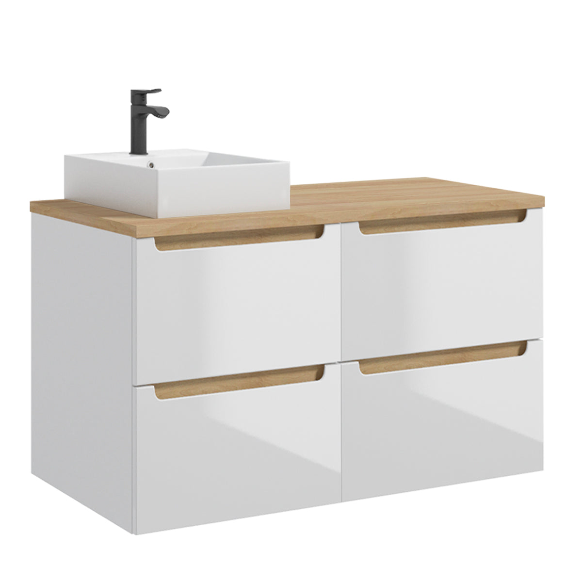 Ensemble meuble simple vasque 120cm 4 tiroirs et colonne Livia Blanc et Bois - vue 2