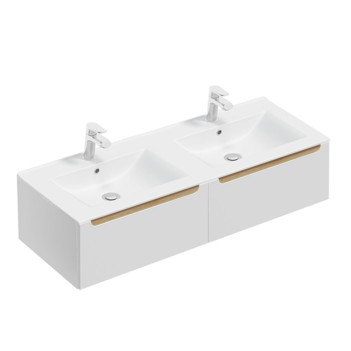 Ensemble meuble double vasque encastrée 120cm 2 tiroirs et colonne Livia Blanc et Bois - vue 2