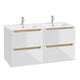 Meuble double vasque encastrée 120cm 4 tiroirs Livia Blanc et Bois