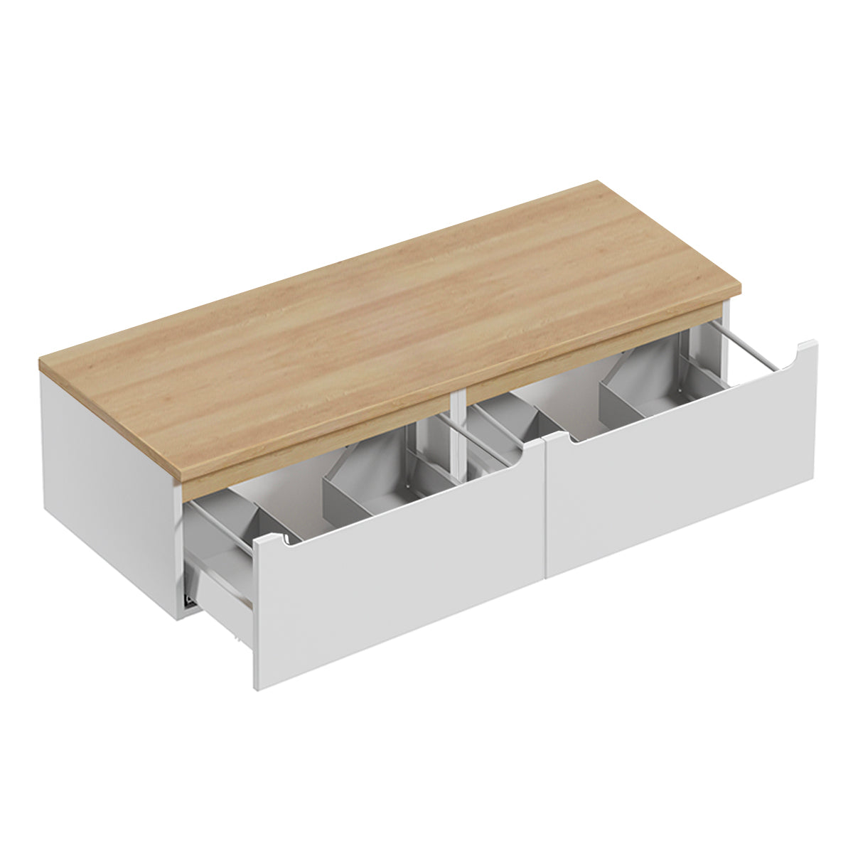 Meuble sous-vasque 120cm 2 tiroirs plan de toilette Livia Blanc et Bois - vue 2