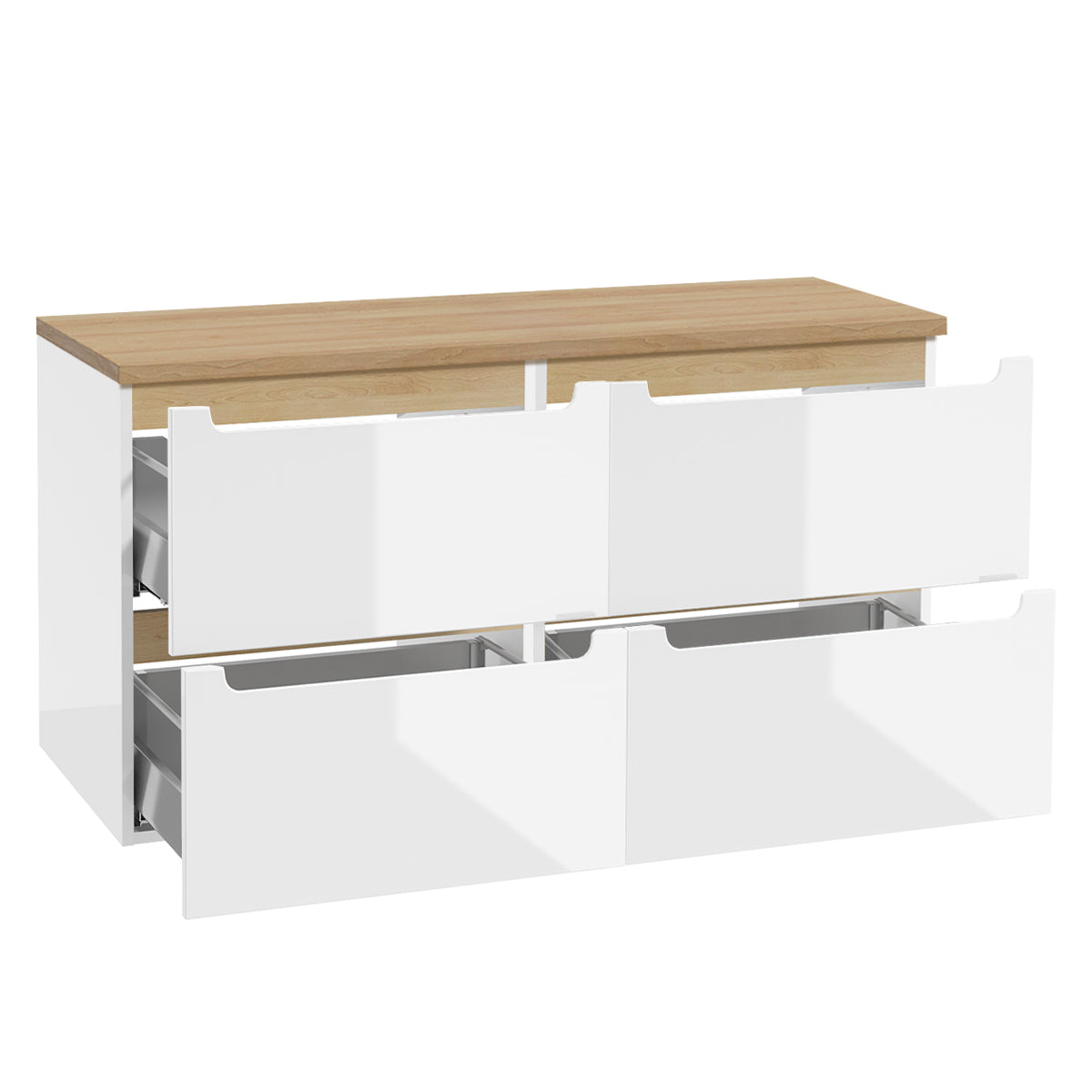 Ensemble meuble simple vasque 120cm 4 tiroirs et colonne Livia Blanc et Bois - vue 3