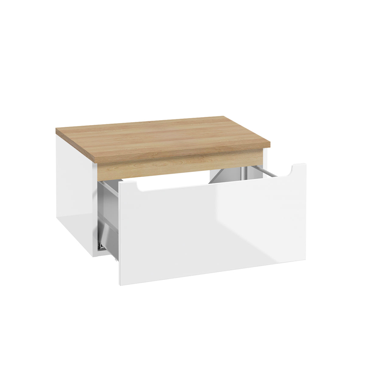 Meuble sous-vasque 60cm 1 tiroir plan de toilette Livia Blanc et Bois - vue 2