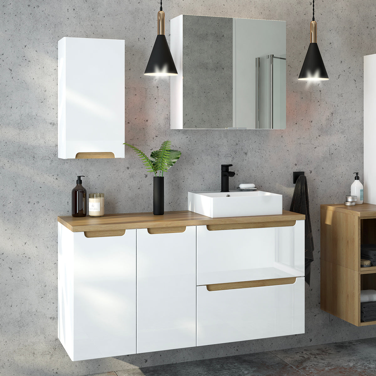 Meuble sous-vasque 60cm 2 tiroirs Livia Blanc et Bois - vue 5