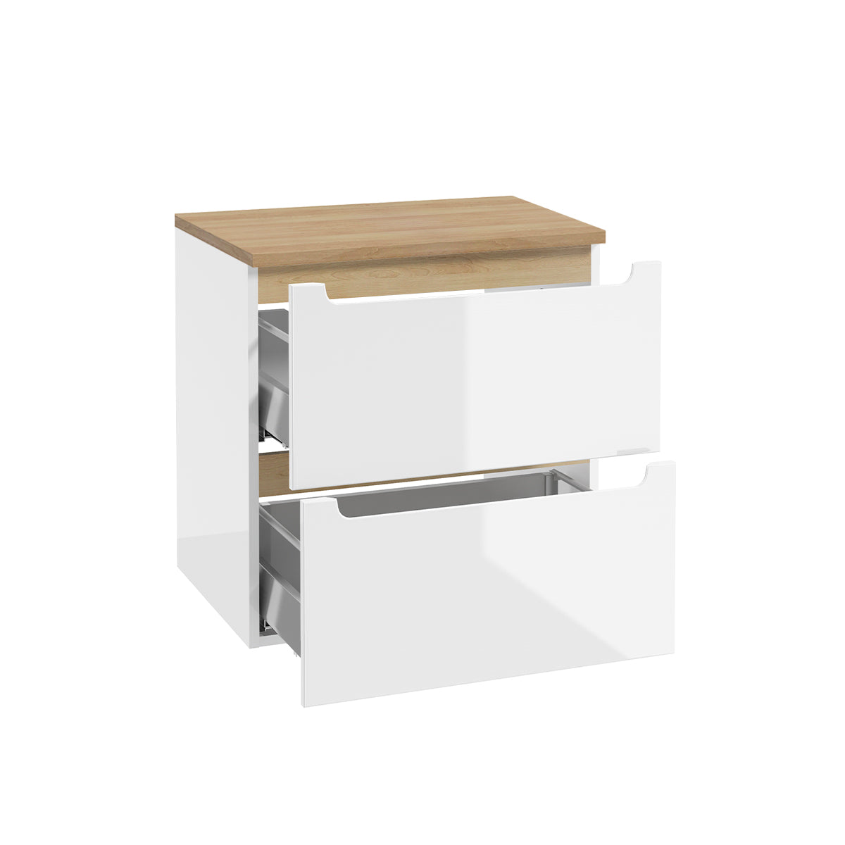Ensemble meuble simple vasque 60cm 2 tiroirs et colonne Livia Blanc et Bois - vue 3