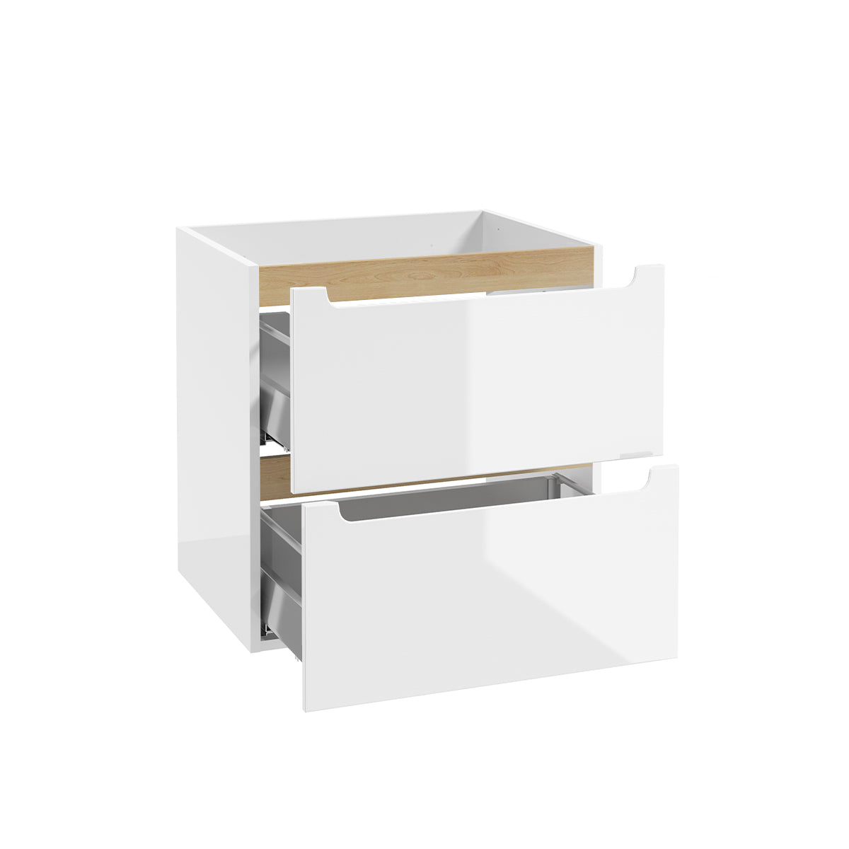 Meuble simple vasque 90cm 2 niches Livia Blanc et Bois - vue 3