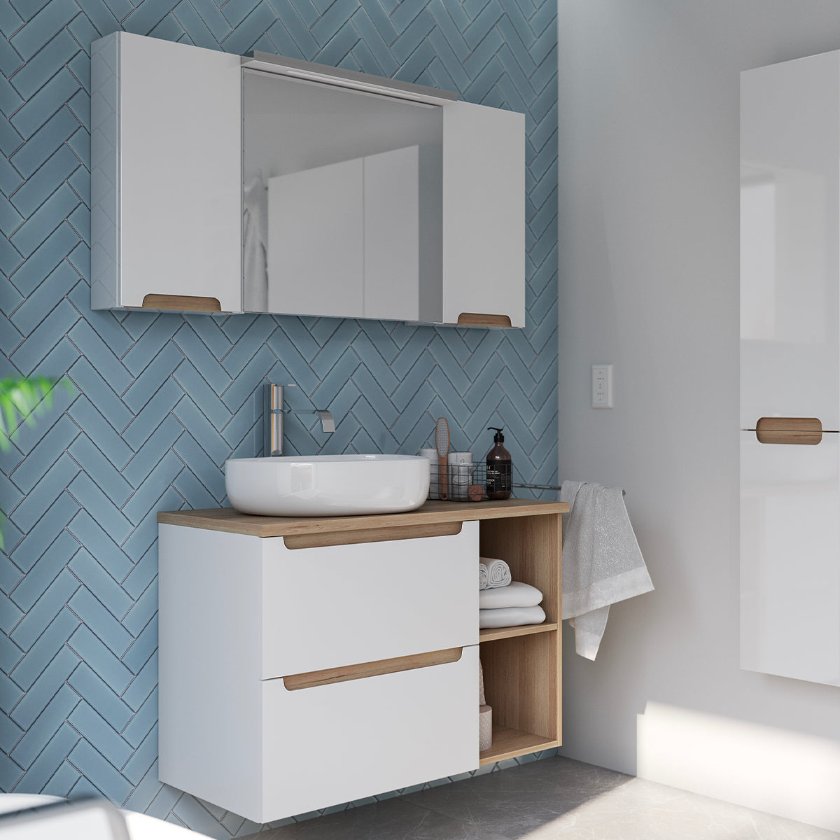 Meuble sous-vasque 60cm 2 tiroirs Livia Blanc et Bois - vue 6