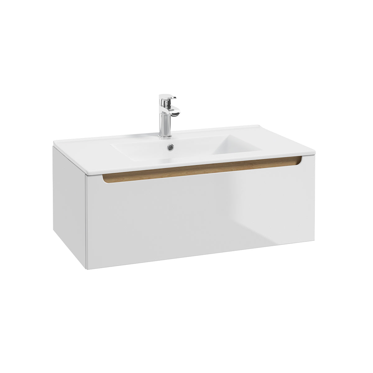 Ensemble meuble simple vasque encastrée 80cm 1 tiroir et colonne Livia Blanc et Bois - vue 2