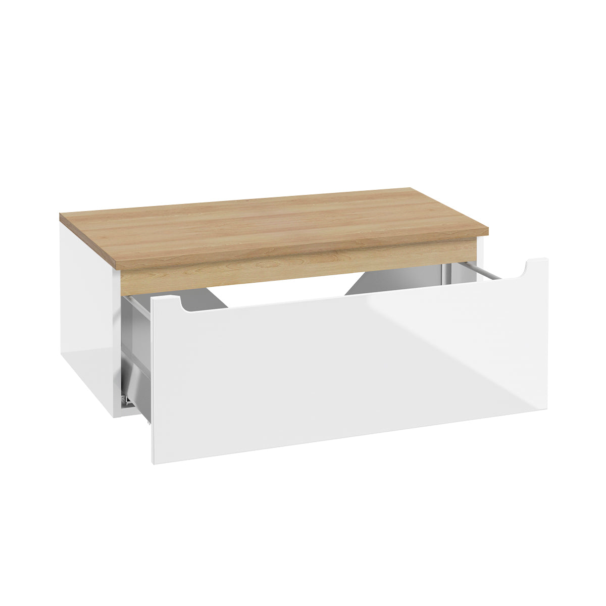 Meuble sous-vasque 80cm 1 tiroir plan de toilette Livia Blanc et Bois - vue 2