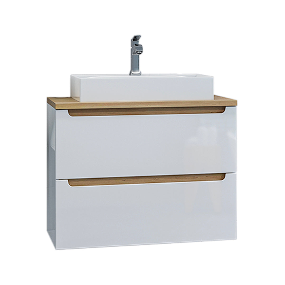 Ensemble meuble simple vasque 80cm 2 tiroirs et colonne Livia Blanc et Bois - vue 3