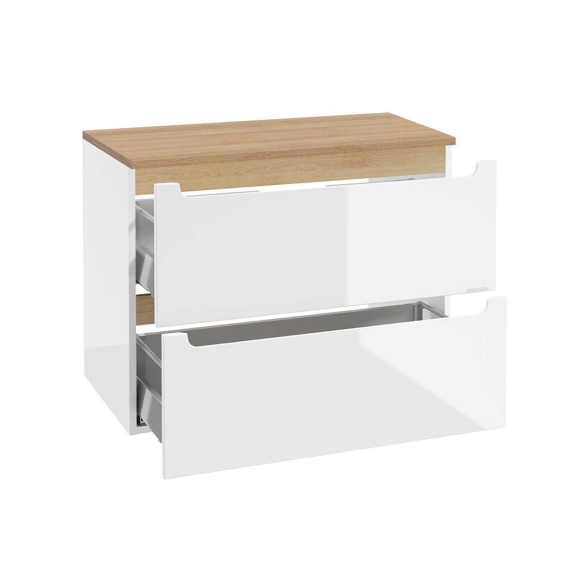 Meuble sous-vasque 80cm 2 tiroirs plan de toilette Livia Blanc et Bois - vue 2