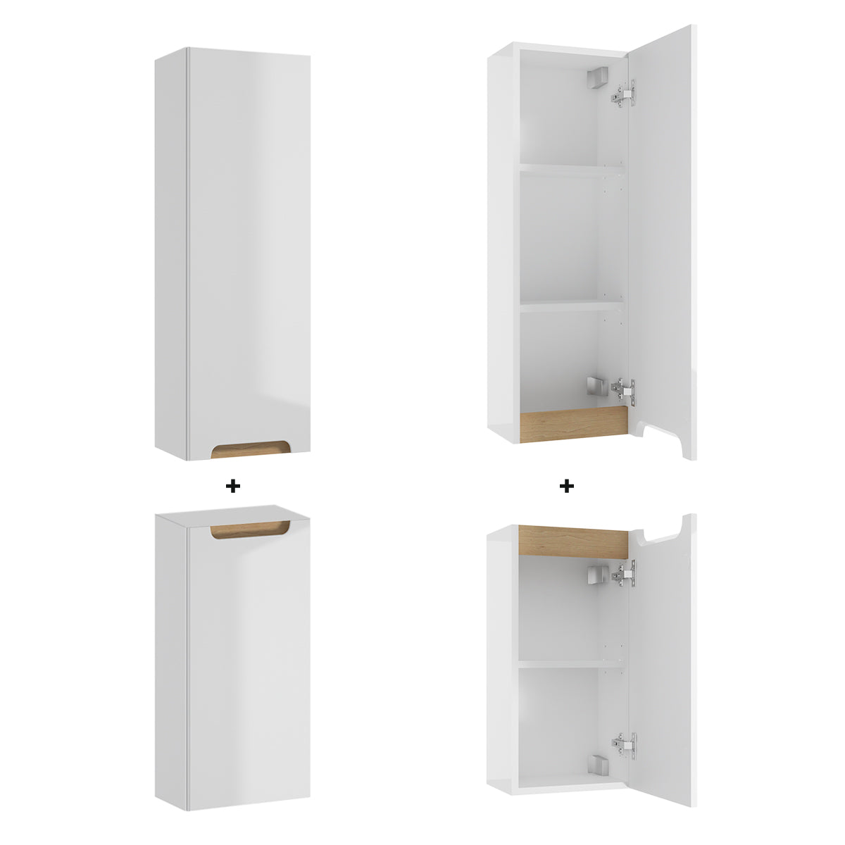 Ensemble meuble simple vasque 60cm 1 tiroir et colonne Livia Blanc et Bois - vue 5