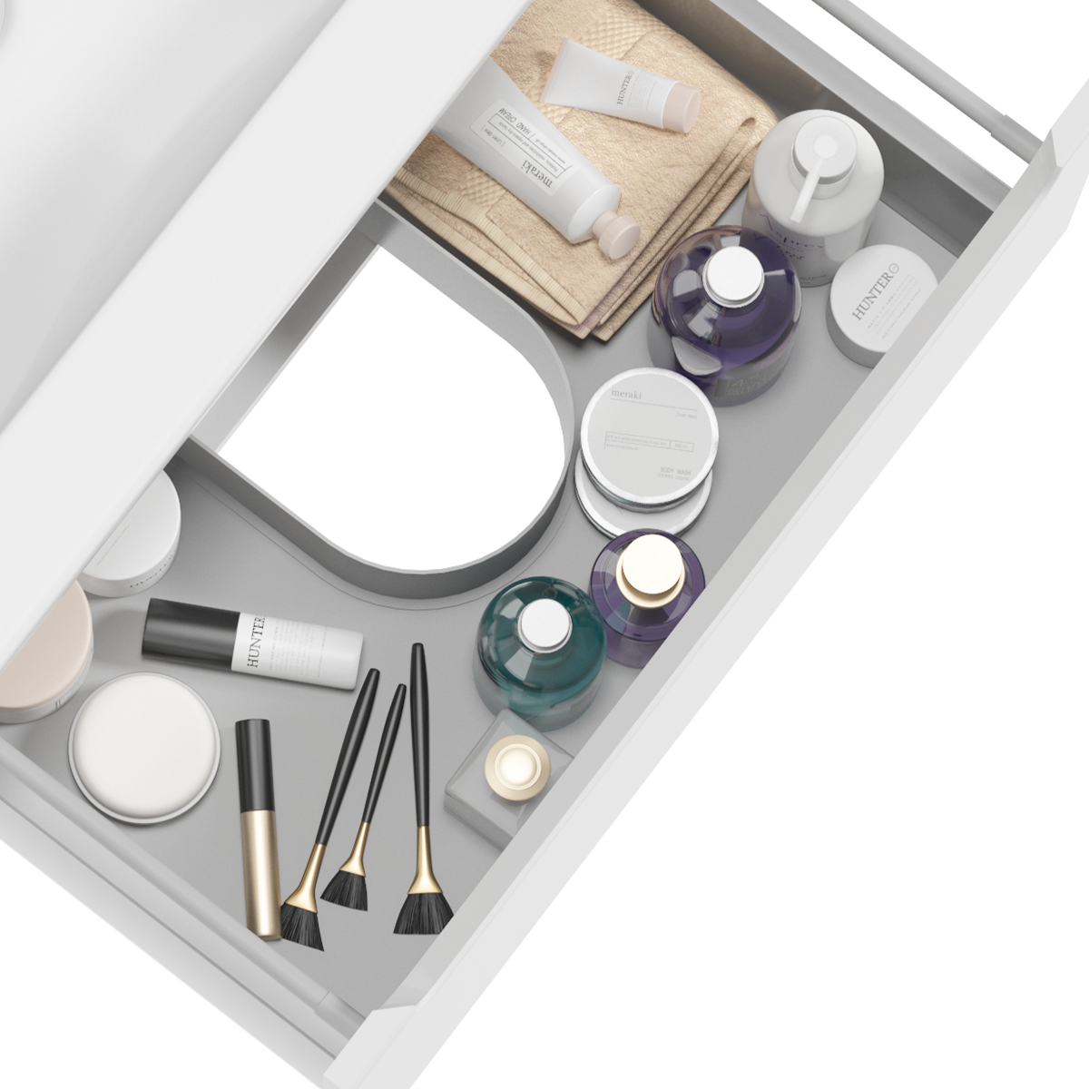Meuble sous-vasque 60cm 2 tiroirs plan de toilette Livia Blanc et Bois - vue 3
