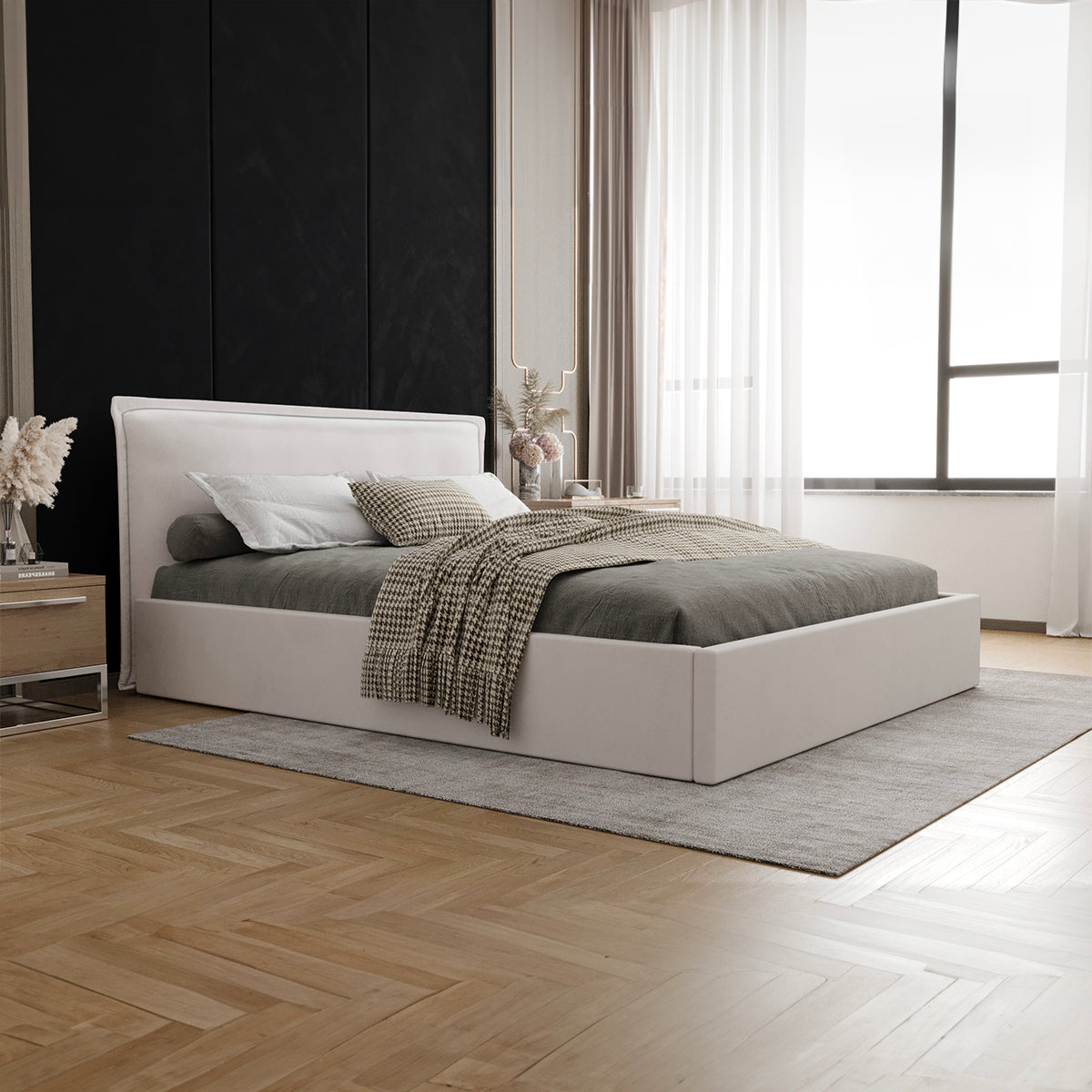 Lit coffre 160x200 sommier inclus Velis Blanc cassé - vue 4