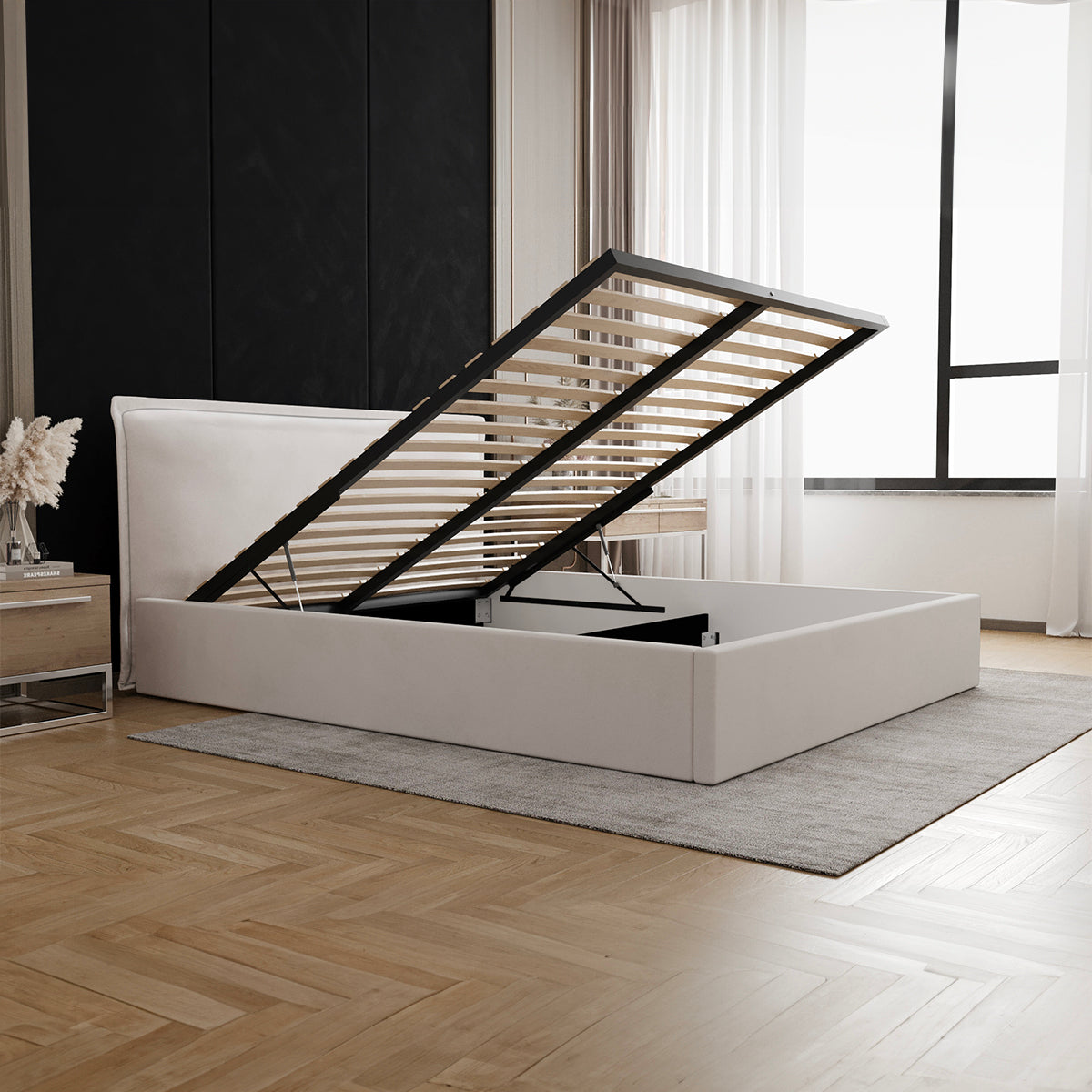 Lit coffre 160x200 sommier inclus Velis Blanc cassé - vue 3