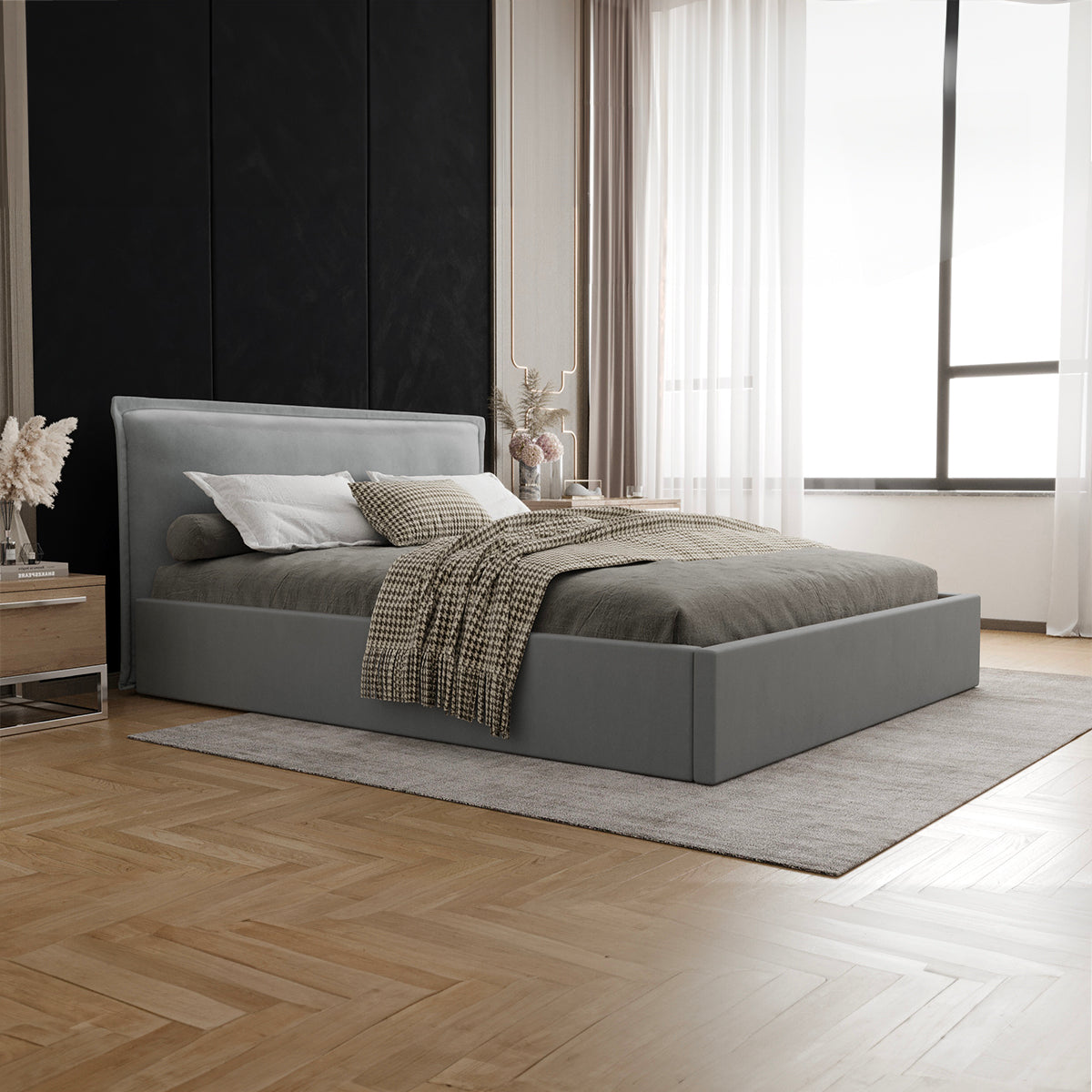 Lit coffre 160x200 sommier inclus Velis Gris - vue 4