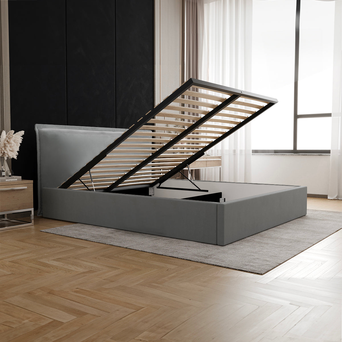 Lit coffre 160x200 sommier inclus Velis Gris - vue 3