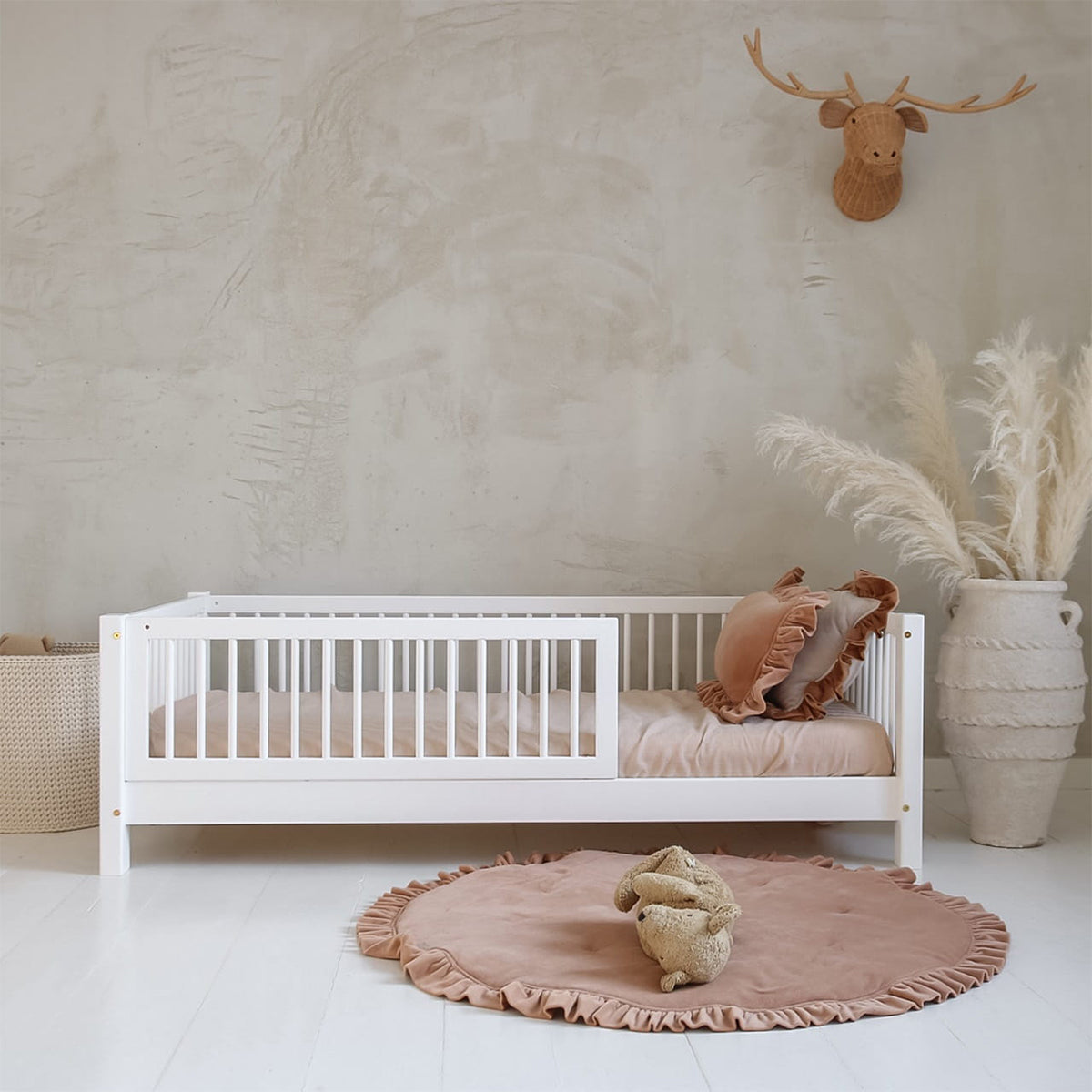 Lit 90x190 barrière et sommier inclus pieds 10 cm Sybil Blanc - vue 4