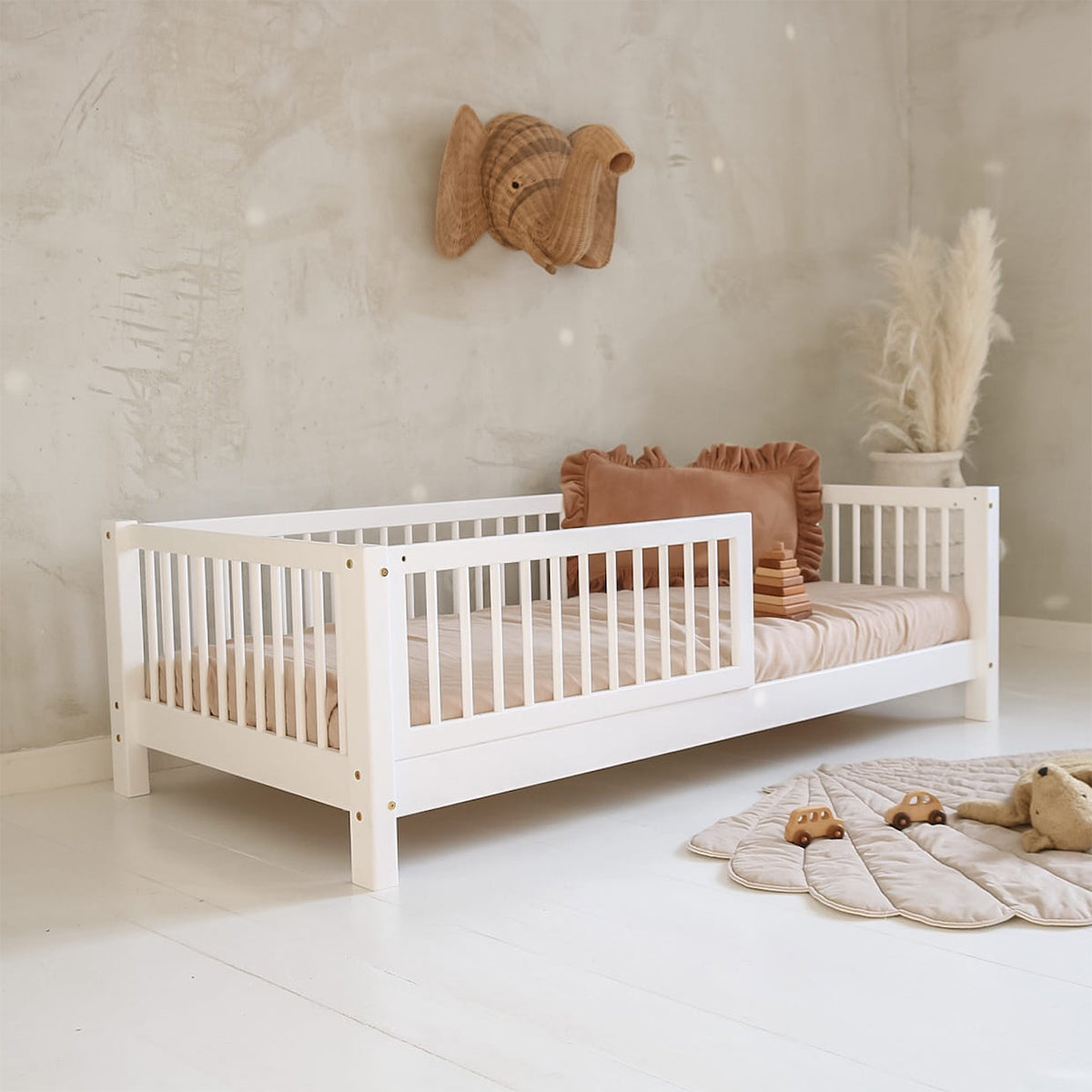 Lit 90x190 barrière et sommier inclus pieds 10 cm Sybil Blanc - vue 5