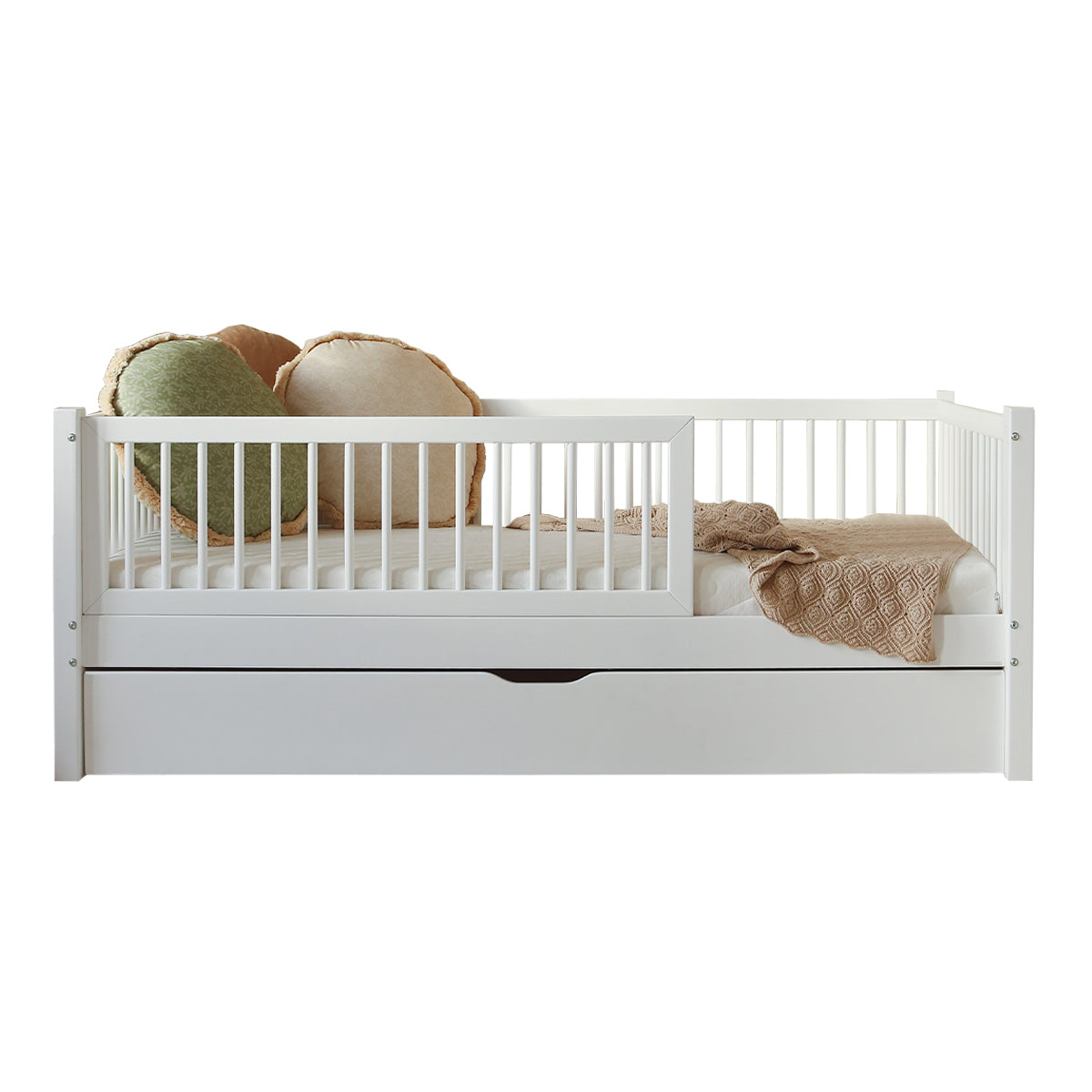 Lit 90x190 barrière sommier et tiroir inclus Sybil Blanc - vue 2