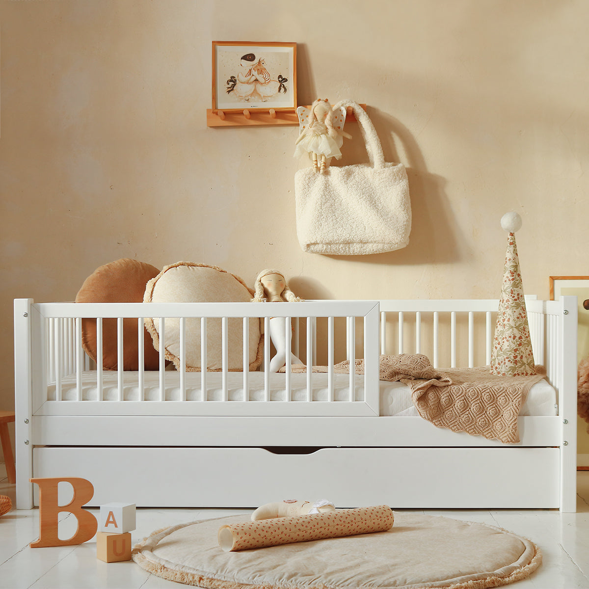 Lit 90x190 barrière sommier et tiroir inclus Sybil Blanc - vue 4