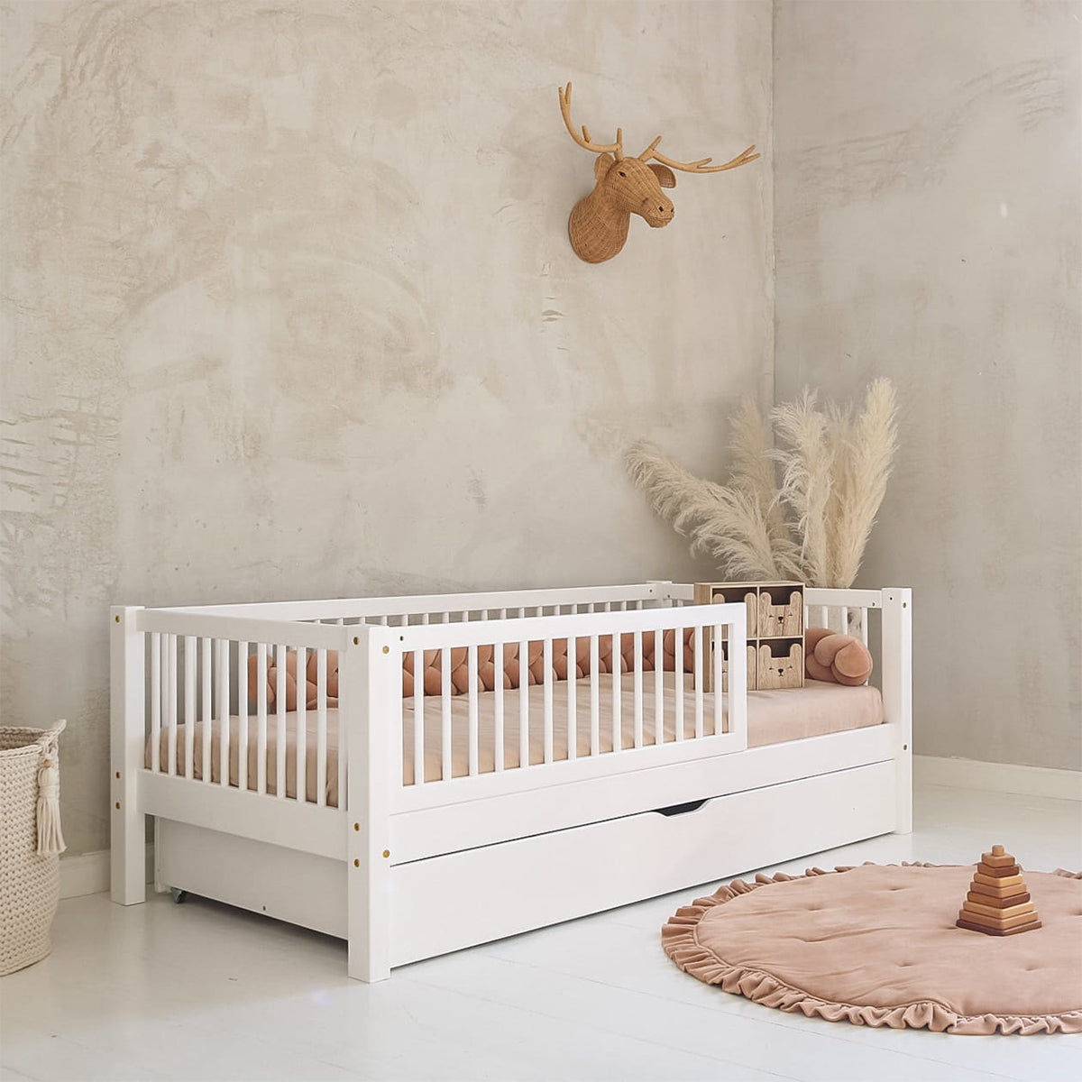 Lit 90x190 barrière sommier et tiroir inclus Sybil Blanc - vue 5