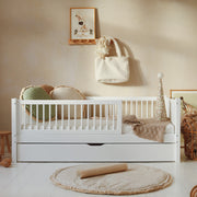 Lit 90x190 barrière sommier et tiroir inclus Sybil Blanc
