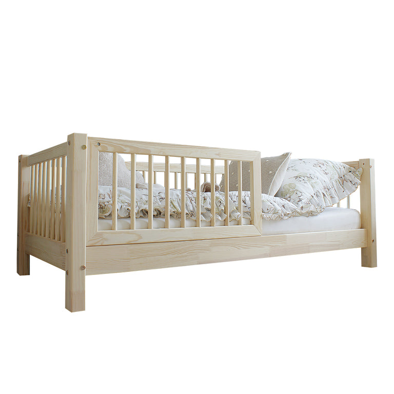 Lit 90x190 barrière et sommier inclus pieds 10 cm Sybil Bois - vue 2