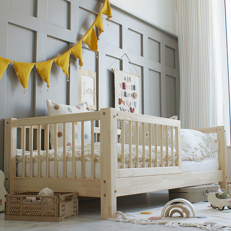 Lit 90x190 barrière et sommier inclus pieds 10 cm Sybil Bois - vue 4